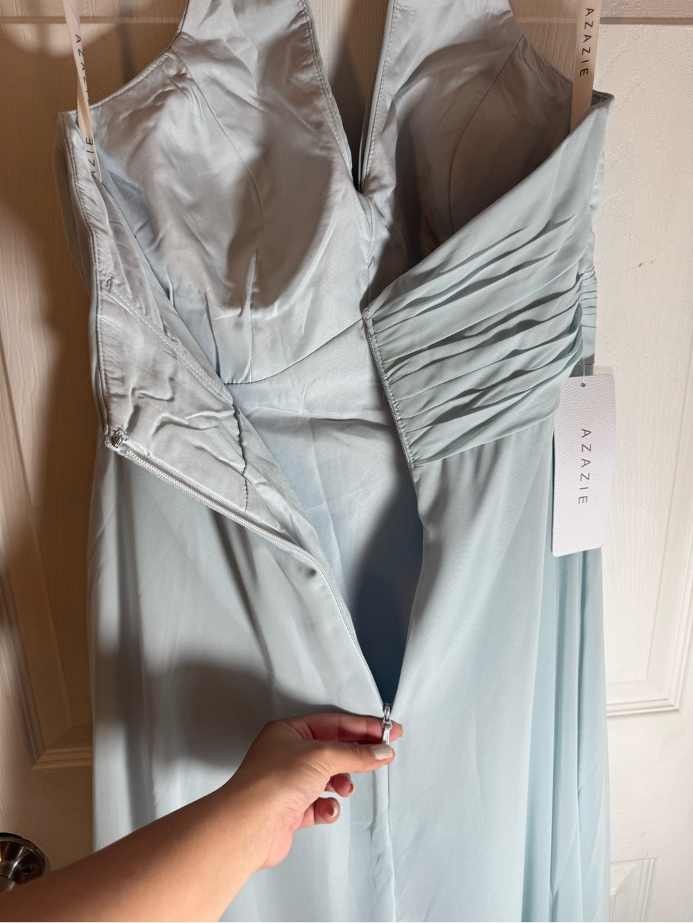 Azazie Tessie Mist Halter Bridesmaid Dress Women’s 8 Wedding Party Formal Bridal - Picture 12 of 16